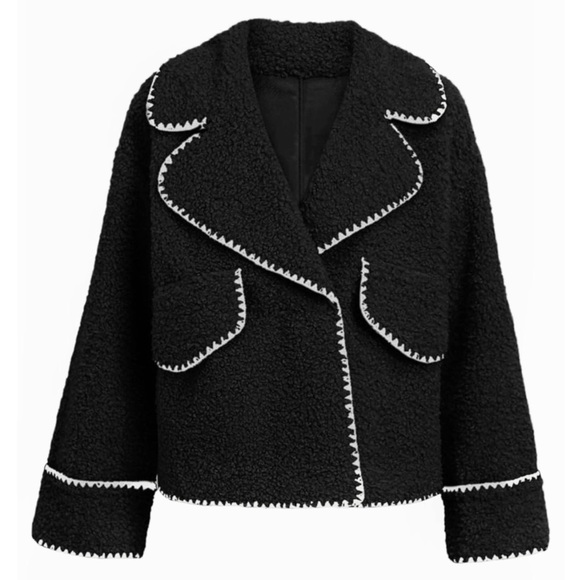 CHOUYATOU • Sherpa Fleece Jacket Casual Collar Fuzzy Coat Contrast Trims - Picture 5 of 9